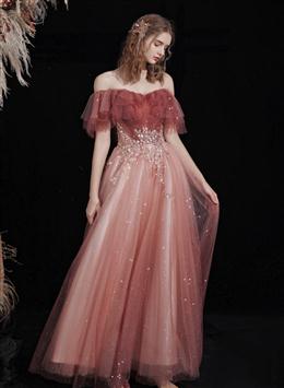 Picture of Lovely Pink Floor Length Gradient Shiny Tulle Formal Dresses, Pink A-line Prom Dresses